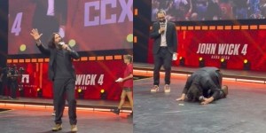 【EV扑克】基努李維上台突「雙膝跪地連磕3次頭」全場歡呼！　14秒片瘋傳