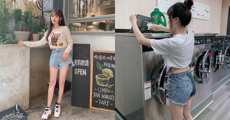 自助洗衣店遇見美腿正妹！吃貨美少女「陳0」笑容超優質，纖細曲線吃都吃不胖！