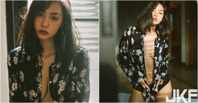 花襯衫下的秘密！「渾圓大奶」自然弧度好誘人，中路開開「兩顆乳球」藏不住啊！