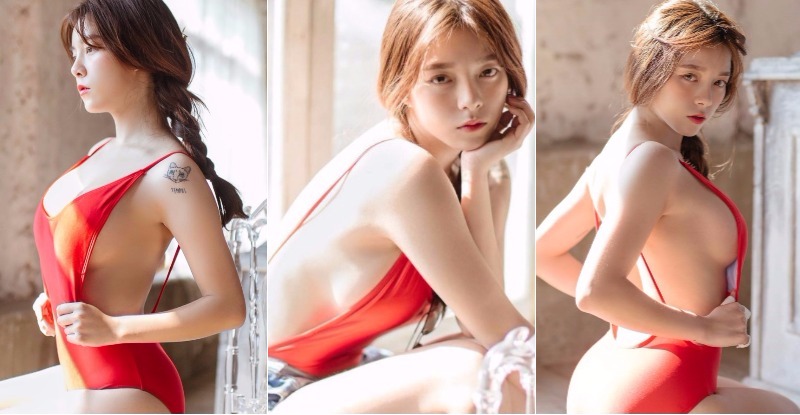 網路瘋傳！妹子「露背泳裝」自備兩粒兇猛「浮力球」，載浮載沈太猖狂