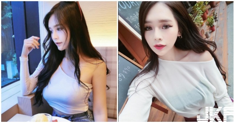 「大胸正妹」火辣吃甜點，車頭燈真的太巨大，飽滿到快掉出來…