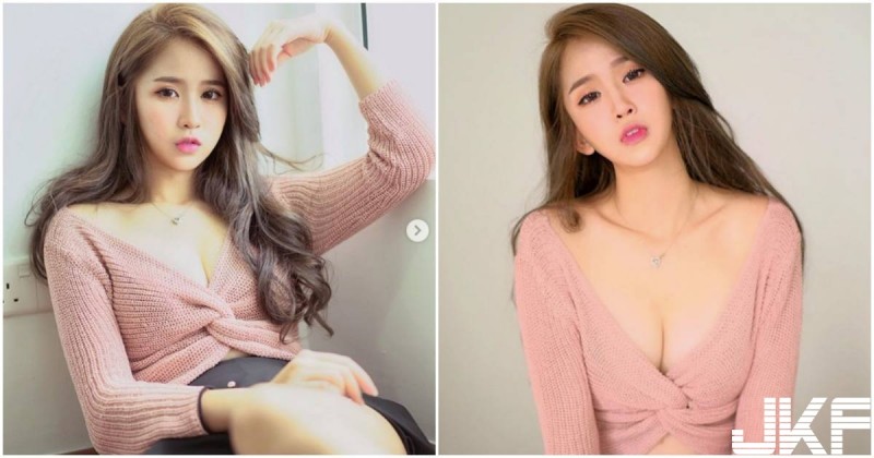 小臉美女散發「性感女人味」，粉紅毛衣下有「超深V美乳」！